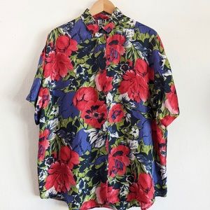 Vintage Oversized Bold Floral Silk Blouse